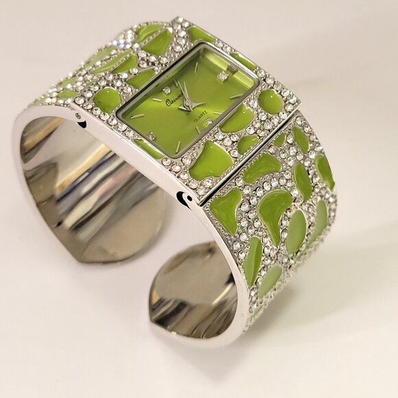 OSIROCK Sequin Green Sparkly Cuff Bangle Watch - Picture 4 of 14